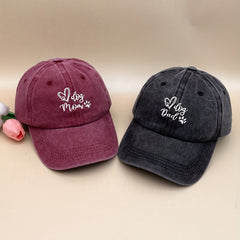 2pcs Dog Mom Couple Baseball Cap Washed Distressed Embroidery Dad Hat