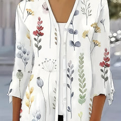 Floral Print Button Up Bell Sleeve V Neck Top