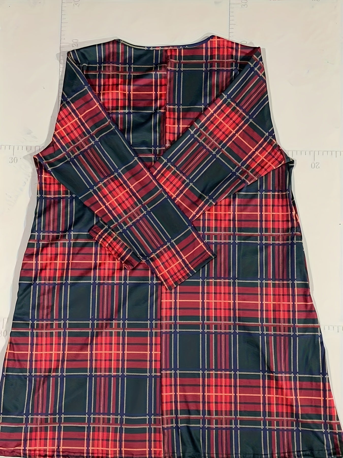 Women's Plus Plaid Print V Neck Loose Dress