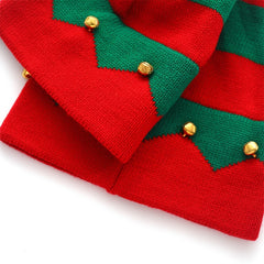 Christmas Knitted Elf Hat With Small Bells Striped Beanie Hat