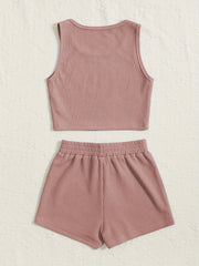 Girl's Ribbed Tank Top & Shorts Set Solid Casual Outfits for Summer