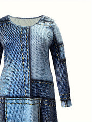 Women's Plus Faux Denim Print Long Sleeve Top & Leggings Set