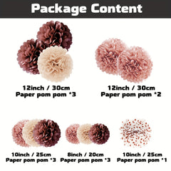 12pcs Rose Pink Tissue Paper Pom Poms Engagement Fall Baby Shower Birthday