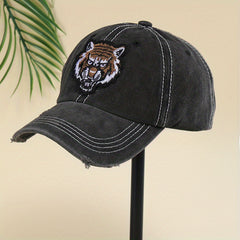 Tiger Embroidery Vintage Distressed Baseball Cap