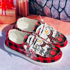 Women's Christmas Snowman & Red Checkered Print Skateboard Shoes