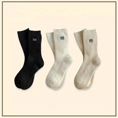 3 Pairs Cartoon Eyes Embroidery Socks Warm & Floor Socks Women's Stockings