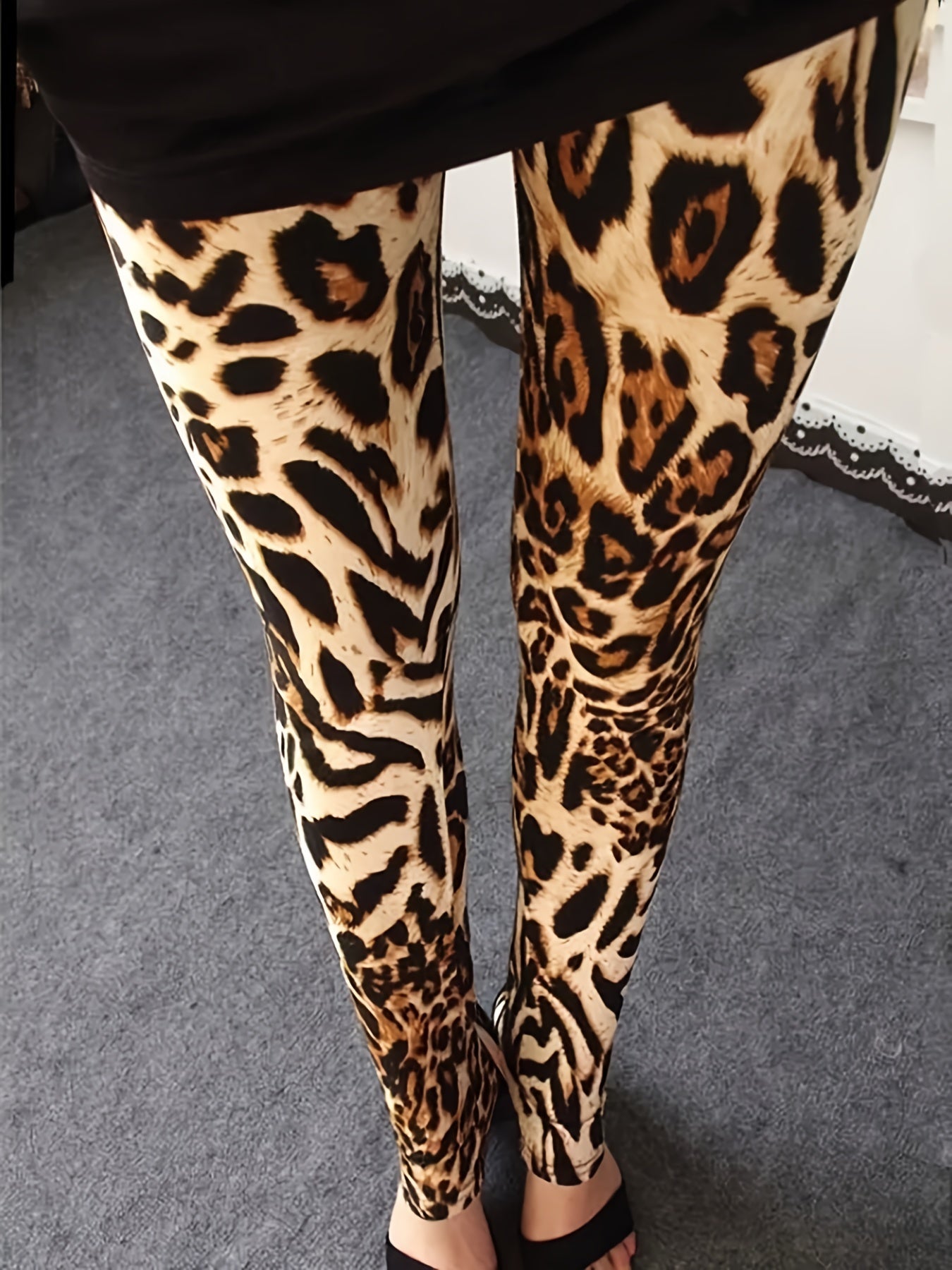 Leopard Print Skinny Leggings High Waist Casual Stretchy Leggings