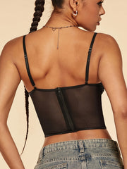 Mesh Cami Corset Bustier Sequin Decor Zipper Shaper Lingerie