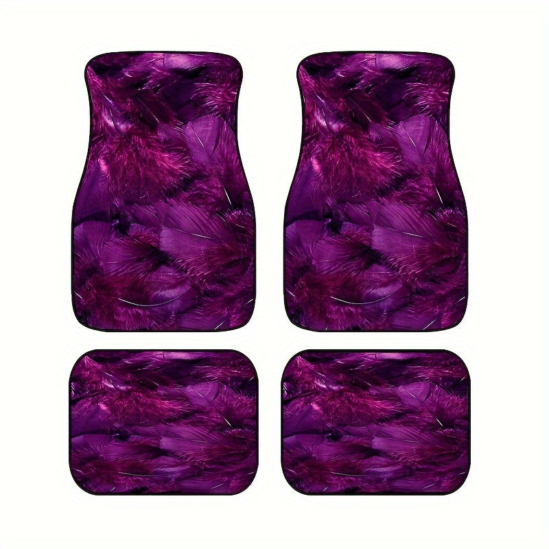 4pcs Purple Feather Car Floor Mats Non-slip Stain-resistant Front Rear Carpets