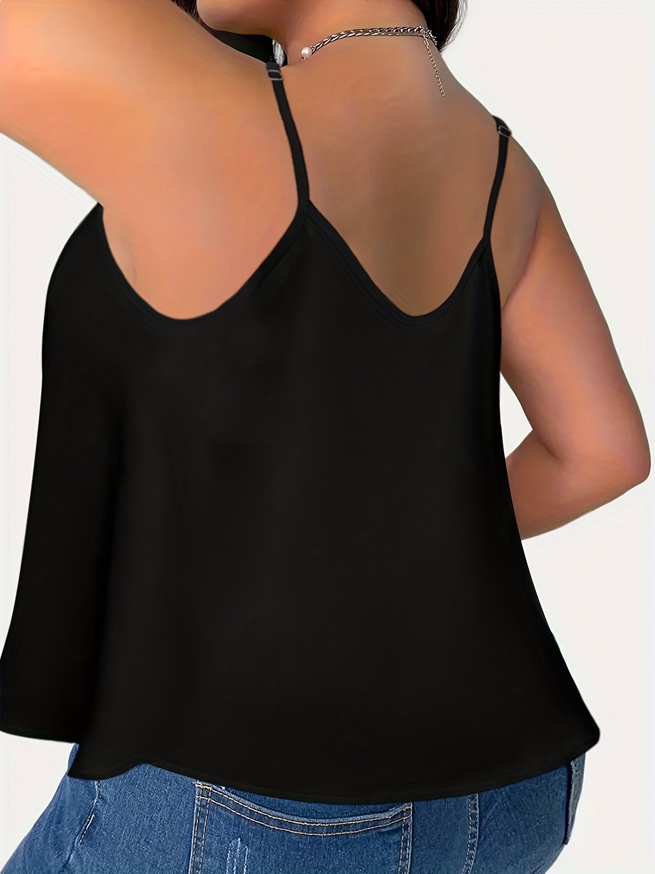 Solid V-Neck Chain Strap Cami Top