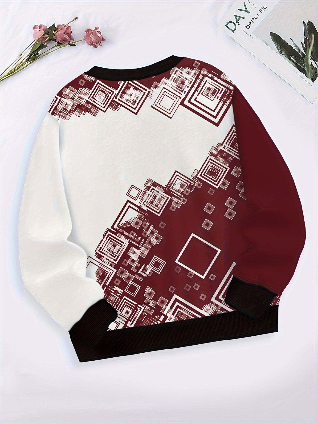 Girls Squares Pattern Crew Neck Sweatshirt Spring Fall Christmas Gift