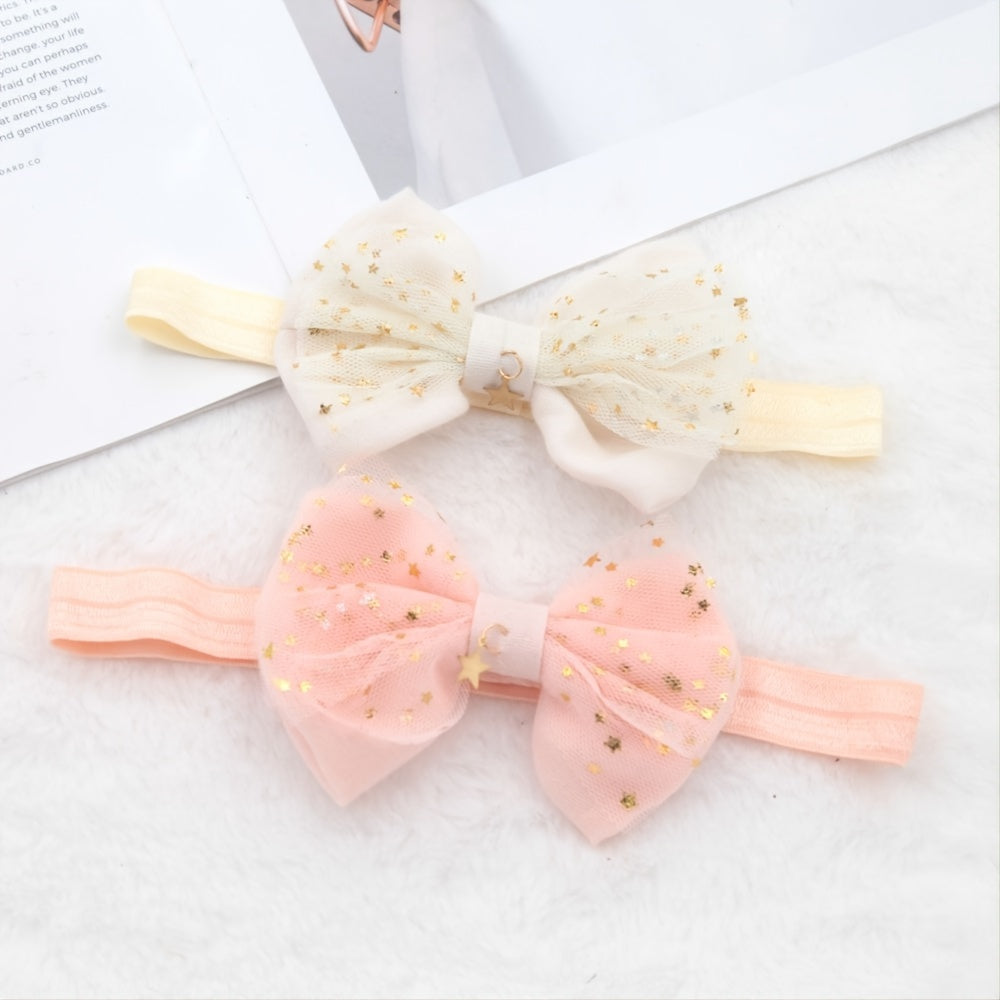 Baby Girls Mesh Bow Headband With Bronzing Star Print Hair Accessories