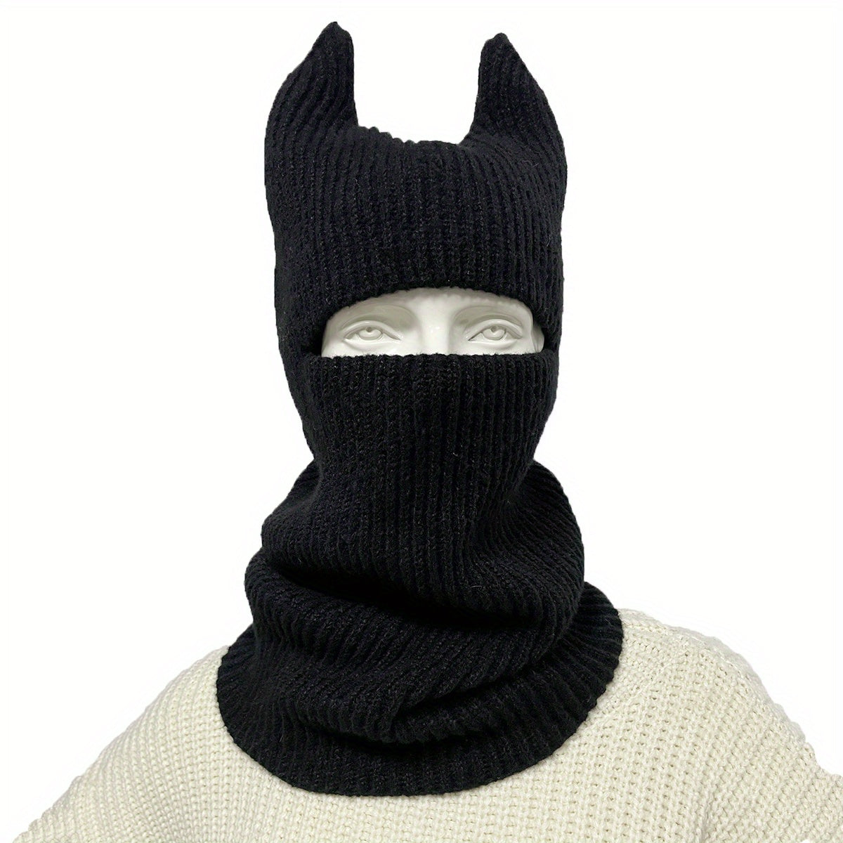 Monster Horn Balaclava Solid Ski Mask Elastic Knitted Mask Unisex Warm Knit Hat