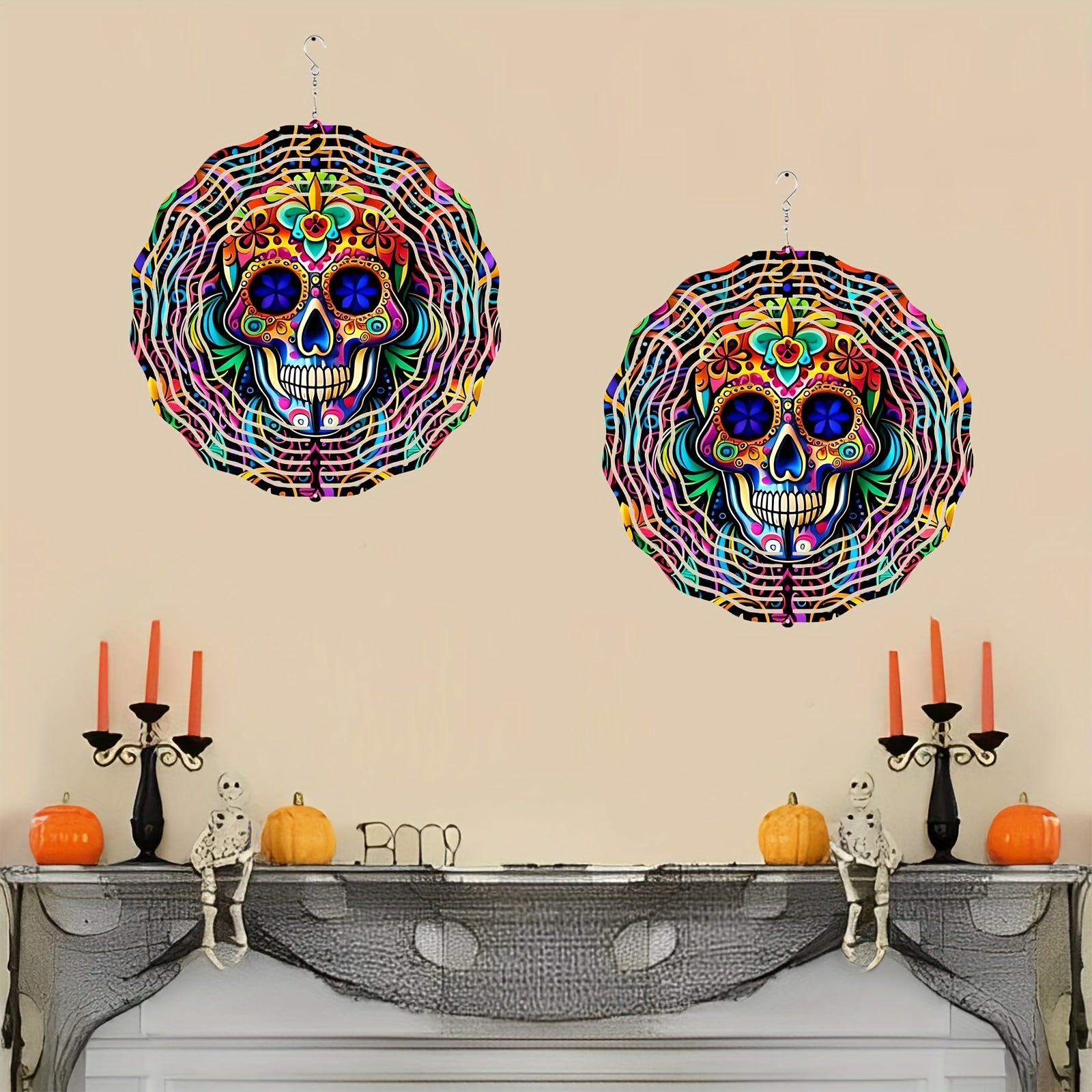 1pc Skeleton 3D Wind Spinner Halloween Outdoor Hanging Spinner Art