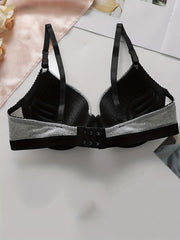 Contrast Trim Push Up Bra Comfy Underwire Lingerie