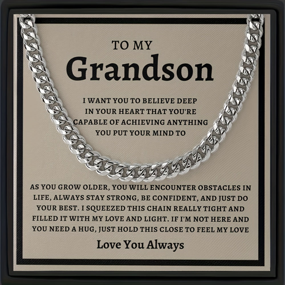 Fashion Cuban Necklace Stainless Steel Pendant Meaningful Gift For Grandson