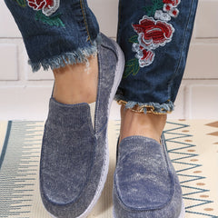 Women's Canvas Flat Loafers Slip On Low Top Shoes Comfy Flats
