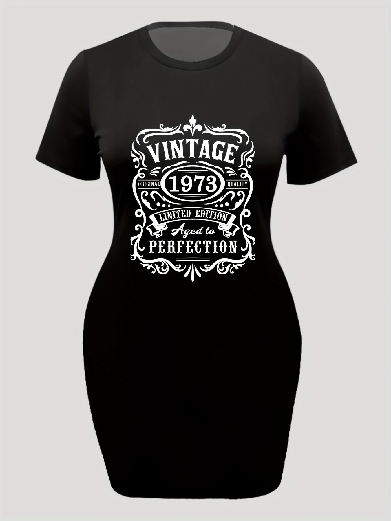 Retro Dress Women's Plus Number & Letter Print Tee Dress