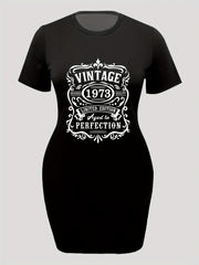 Retro Dress Women's Plus Number & Letter Print Tee Dress