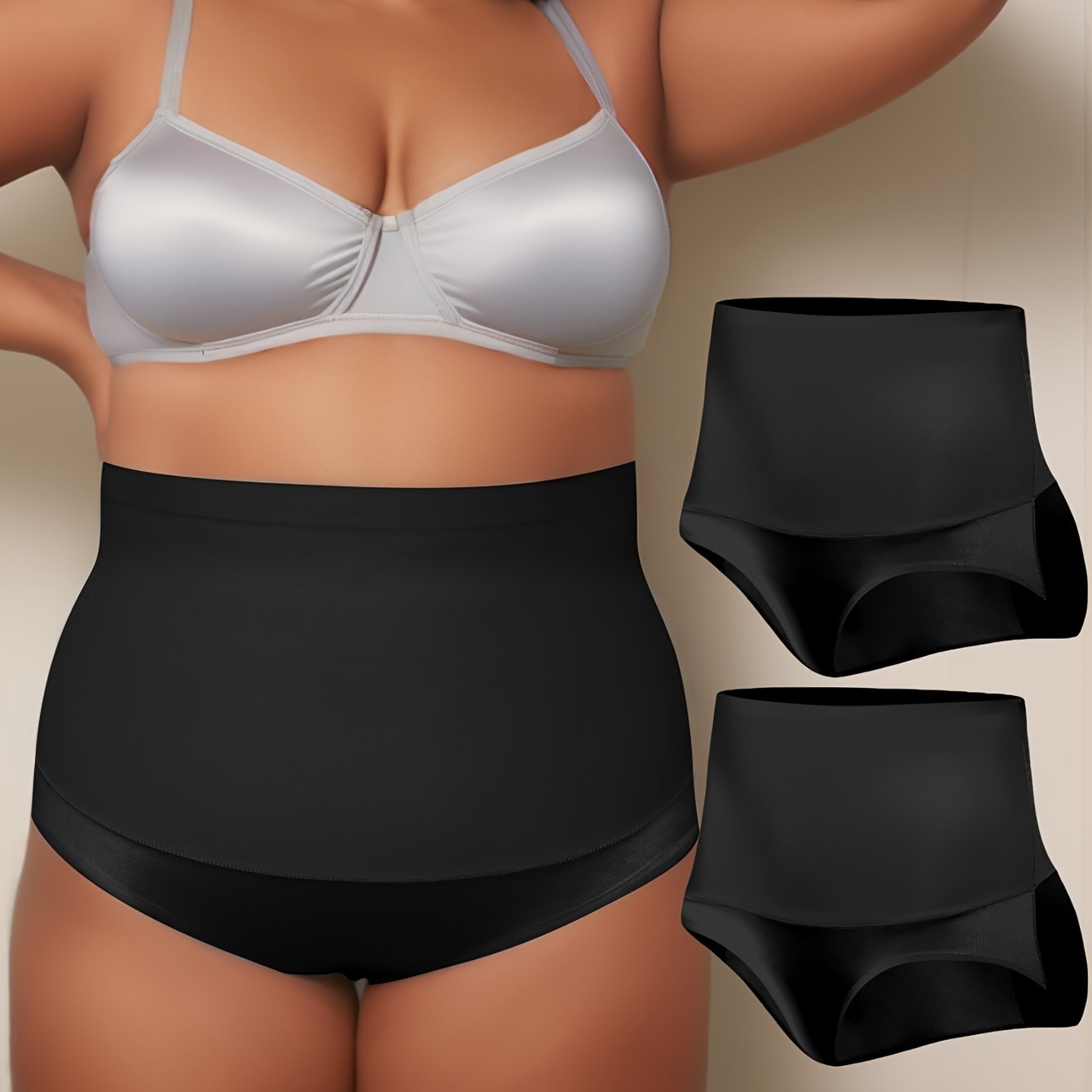 2 Pack Plus Size Seamless Tummy Control Panties Set