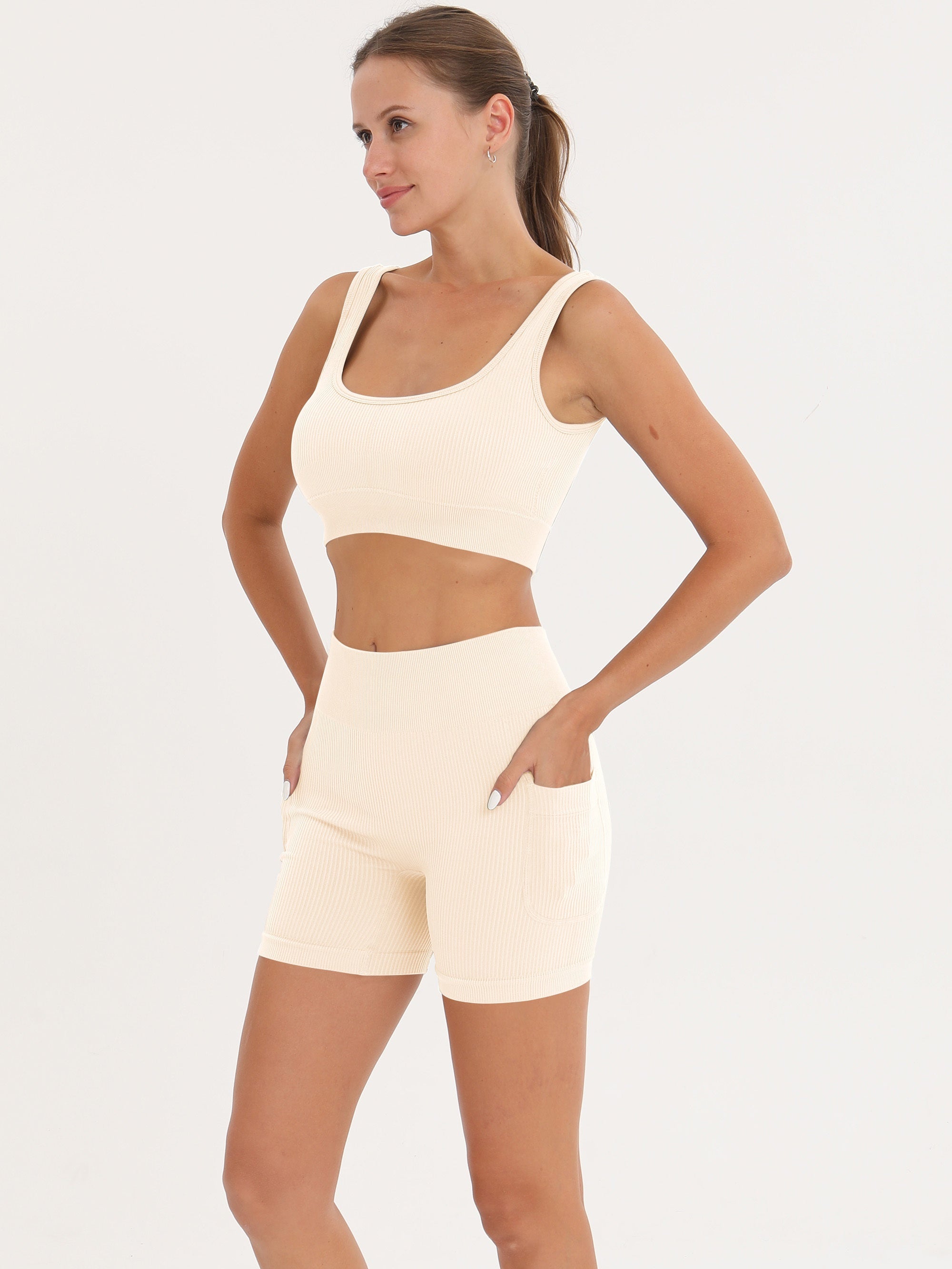 Ribbed Crop Top & High Waist Butt Lifting Shorts Set