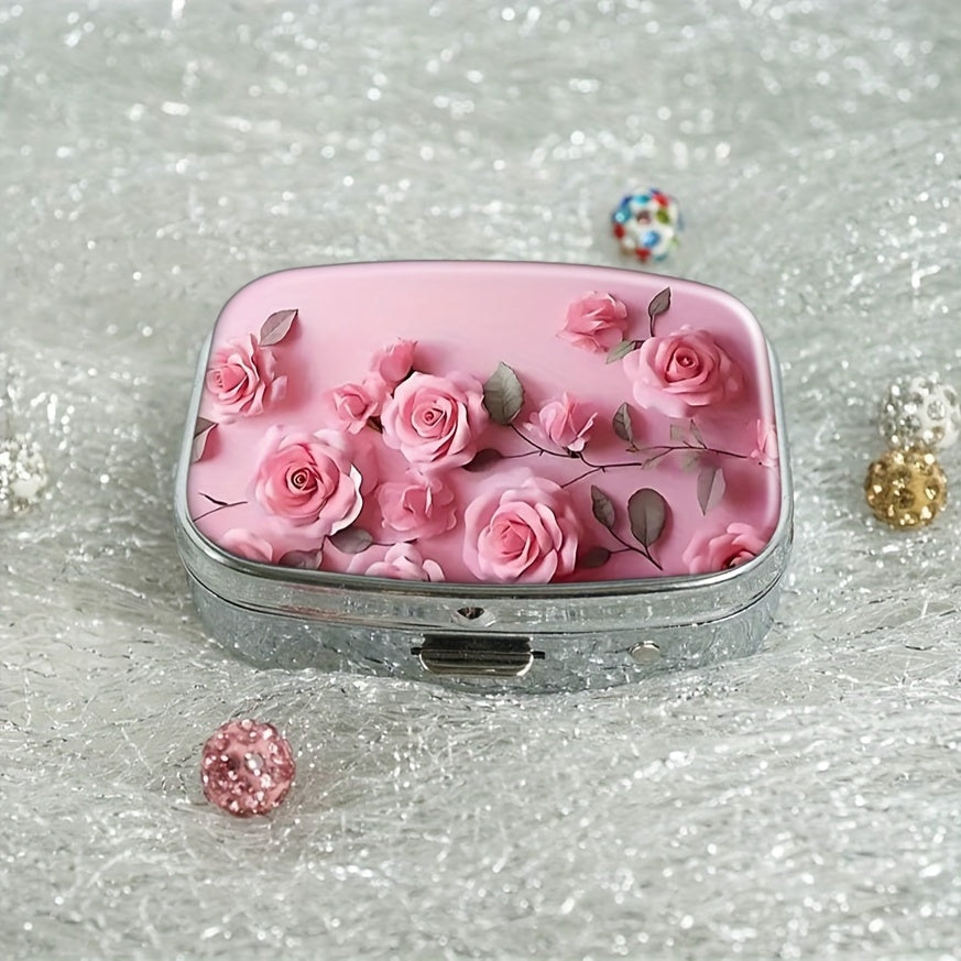 Rose Petal Pink Dual Compartment Pill Case - Travel Friendly Compact Design
