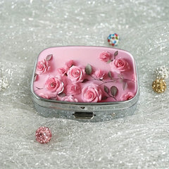 Rose Petal Pink Dual Compartment Pill Case - Travel Friendly Compact Design