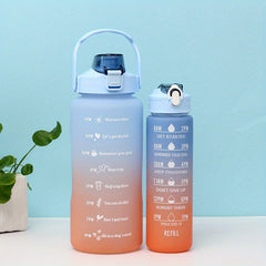 2pcs Gradient Sports Water Bottle with Straw 2000ml 750ml Large Capacity