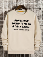 Funny Slogan Print Sweatshirt Men's Casual Graphic Crew Neck Pullover Sweatshirt