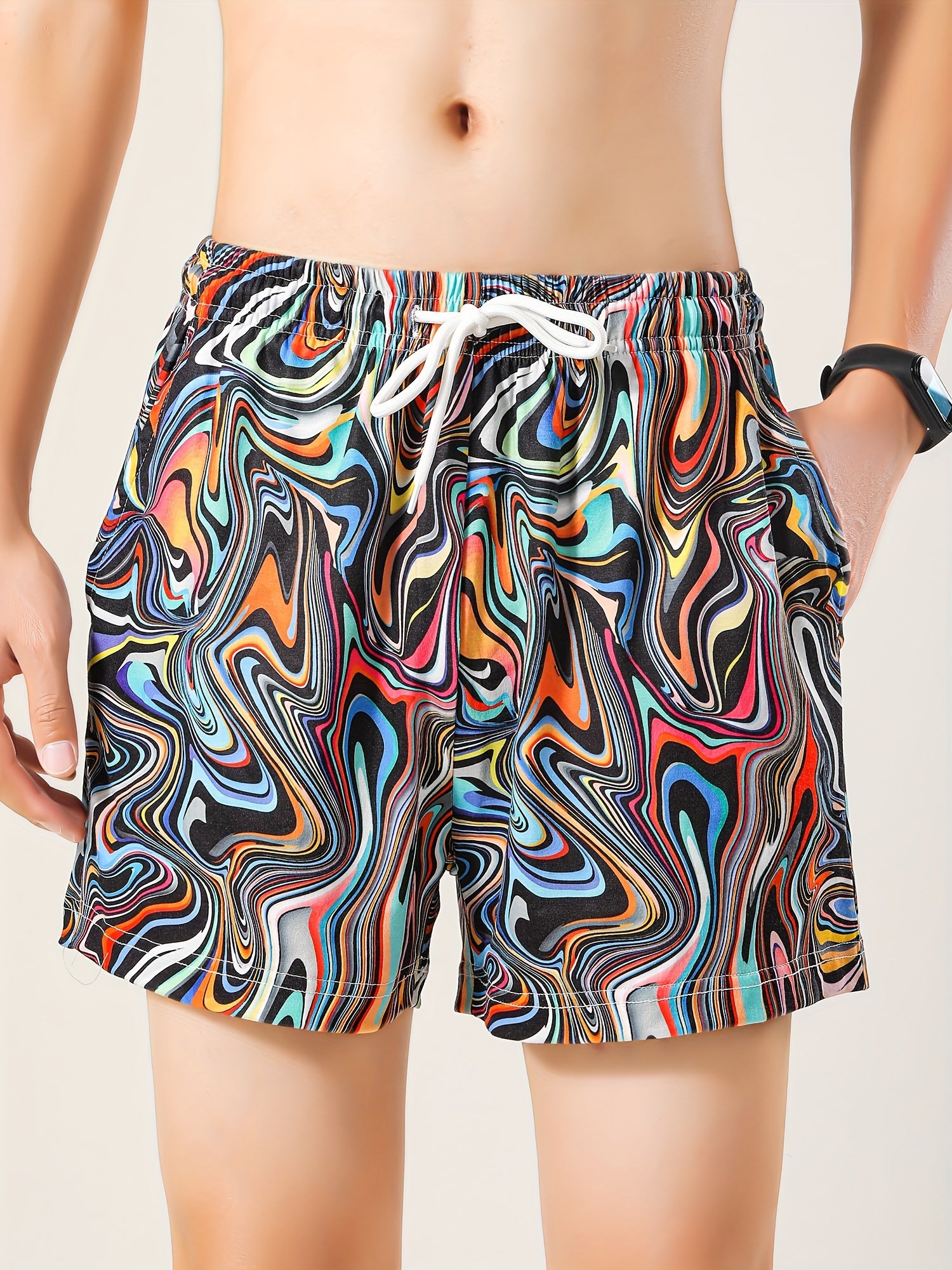 Men's Abstract Graphic Shorts Casual Mid Stretch Drawstring Board Shorts