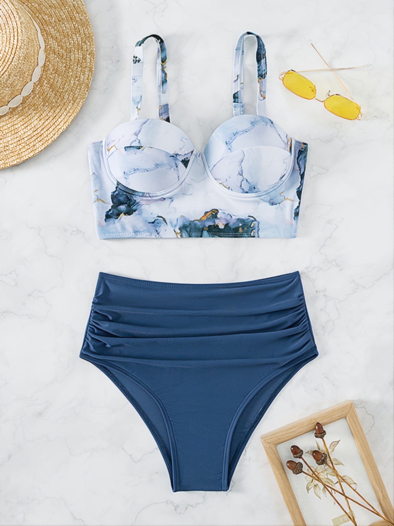 Tie Dye Print Push Up Bikini Set Navy