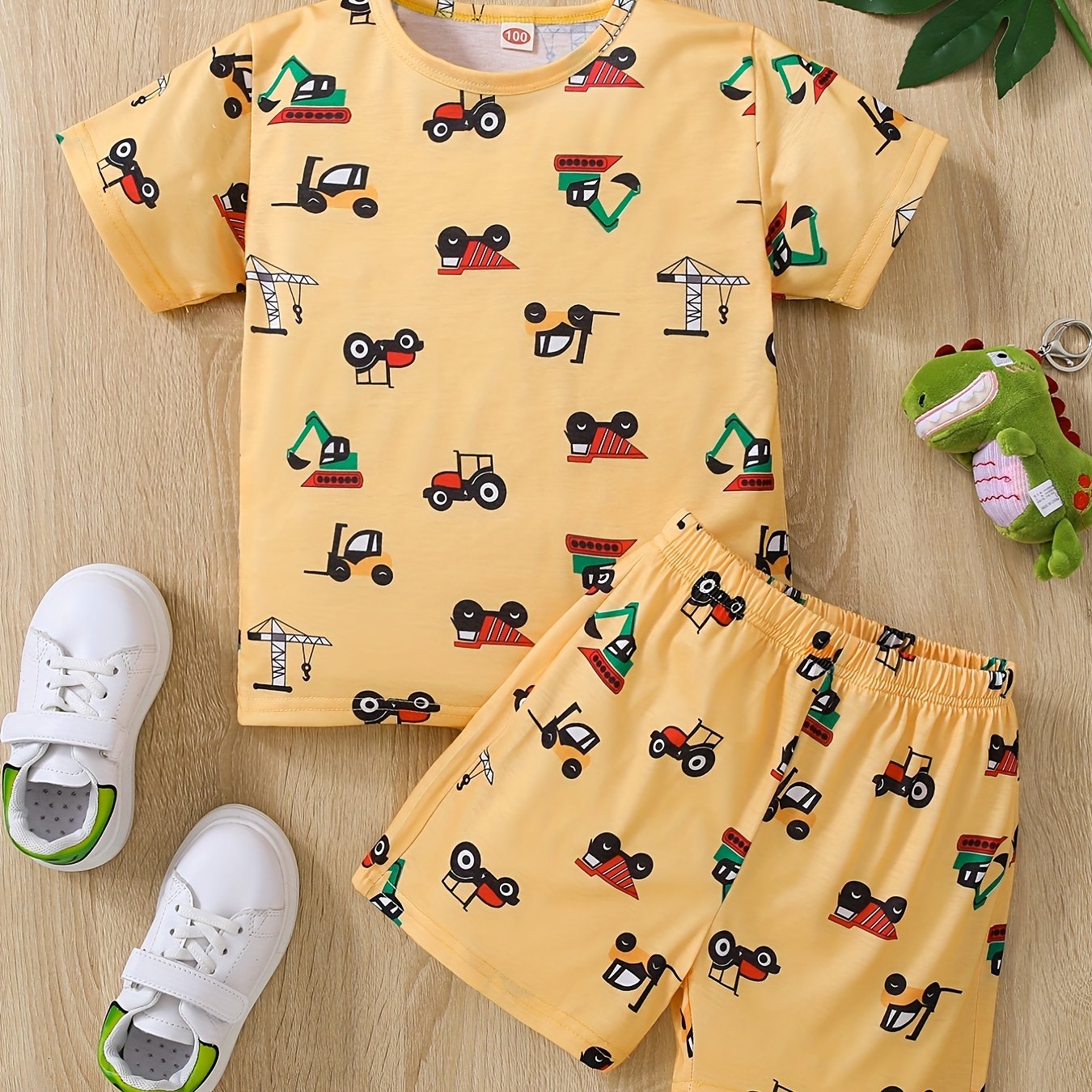 Boys Cartoon Engineering Cars T-shirt & Shorts Set