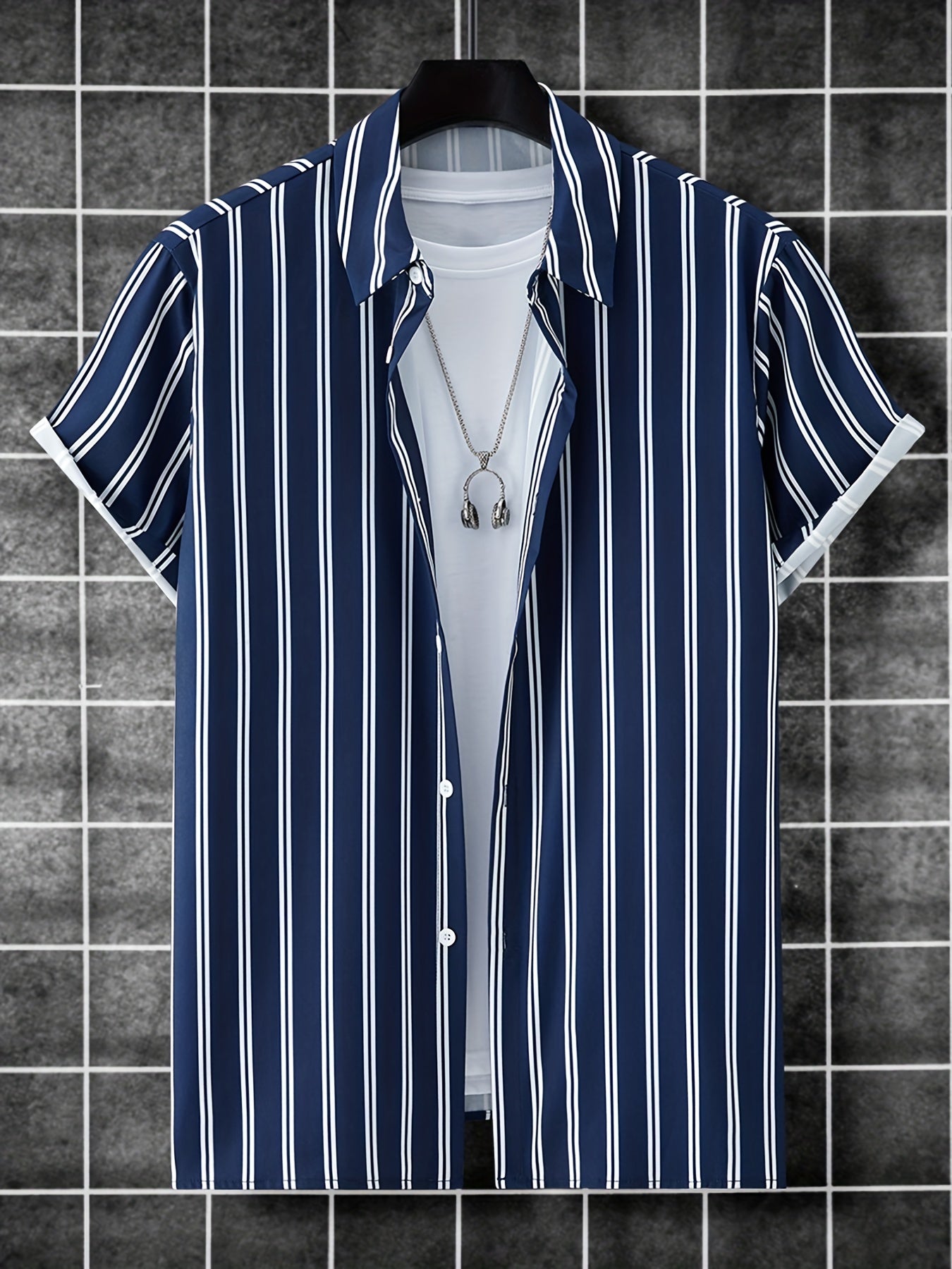 Men's Striped Print Casual Shirt for Summer