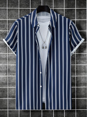 Men's Striped Print Casual Shirt for Summer