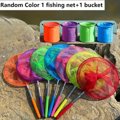 2pcs Summer Beach Fun Catch Bucket & Retractable Fishing Net Set