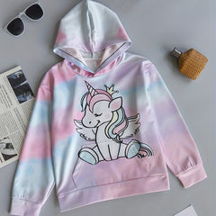Girls' Tie Dye Unicorn Print Hooded Sweatshirt Pullover with Pocket