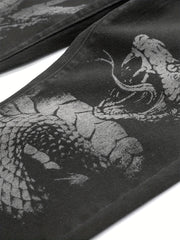 Men's Monster Print Straight Fit Jeans - Casual Denim Pants