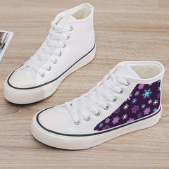 Christmas Snowflake Print Plush Lined Canvas Sneakers