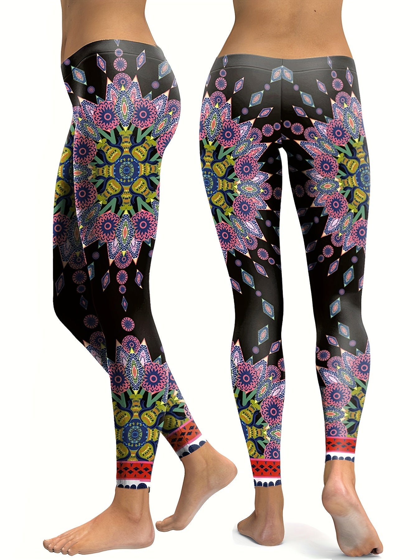 Flower Graphic Slim Leggings Stretch Sports Pants Women's Activewear