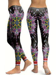 Flower Graphic Slim Leggings Stretch Sports Pants Women's Activewear