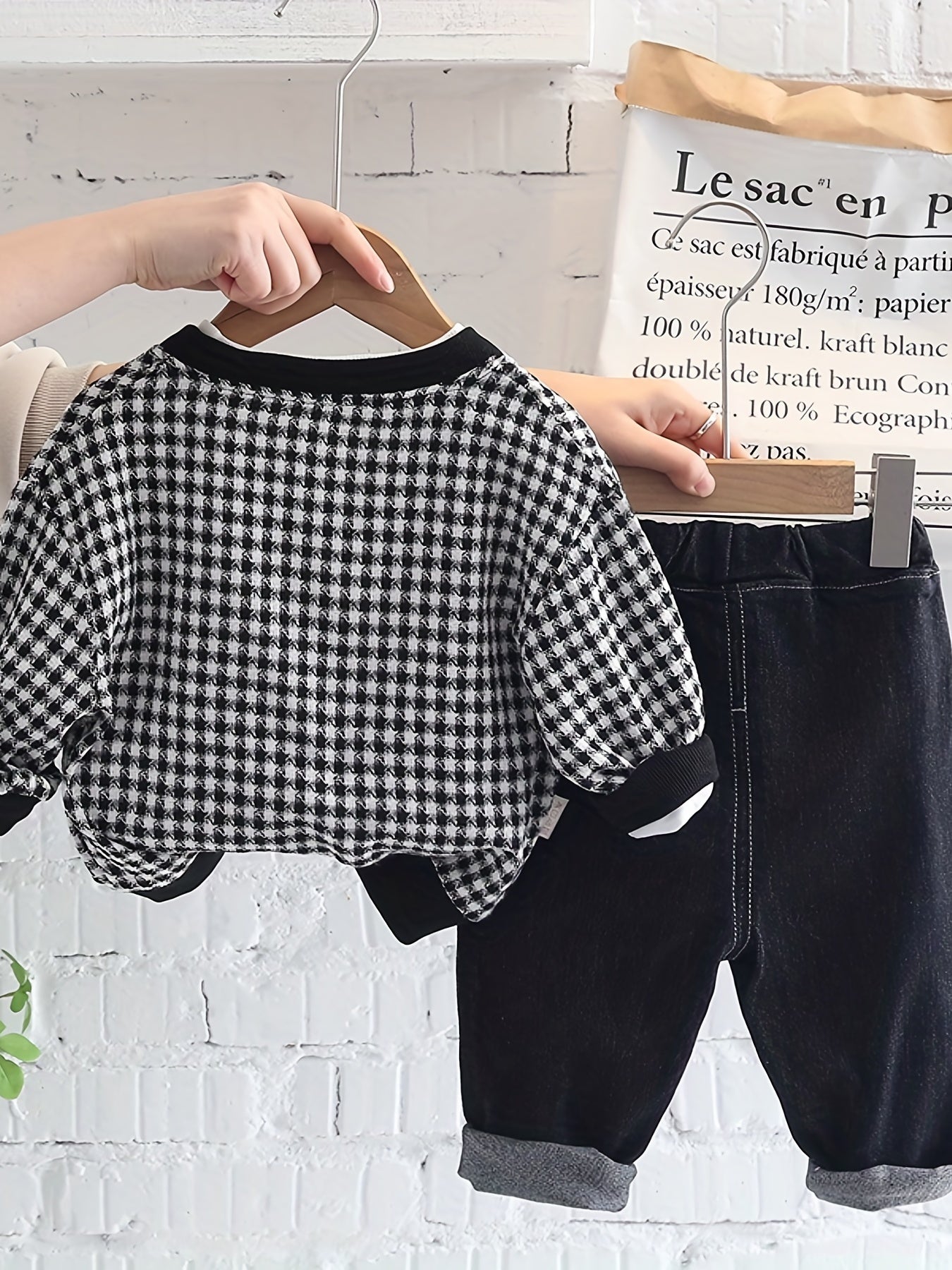 Boys Casual Outfit Long Sleeve T Shirt & Jeans Pants & Cardigan Coat
