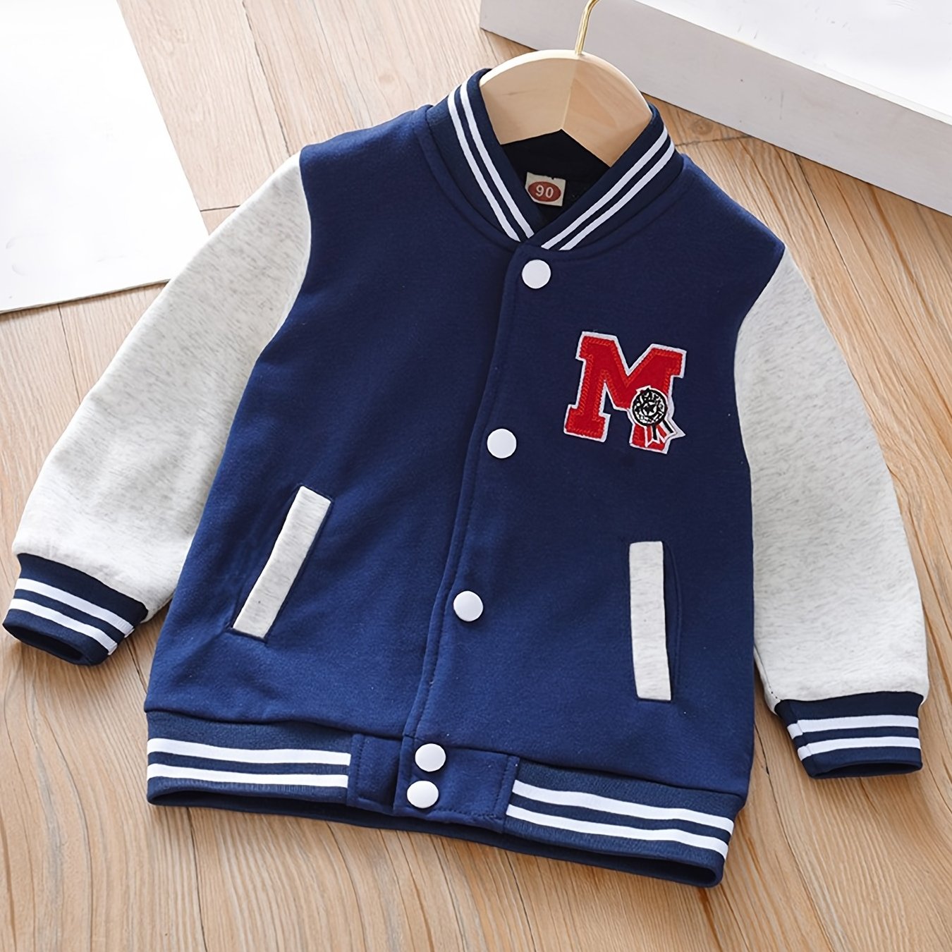 Boys Casual Baseball Jacket With M Patch for Autumn & Spring
