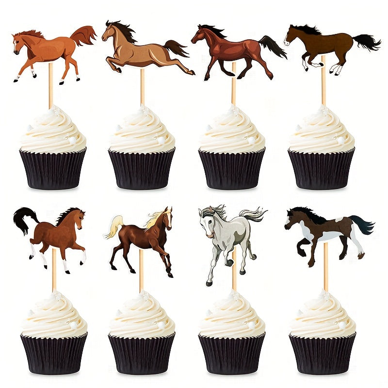 8pcs Cartoon Horse Cake Topper for Birthday Party Decoration