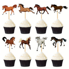8pcs Cartoon Horse Cake Topper for Birthday Party Decoration