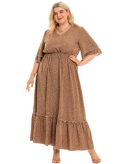 Dot Print Layered Bell Sleeve Maxi Dress