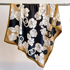 89 92cm Camellia Pattern Silk Square Scarf Sunproof Outdoor Shawl