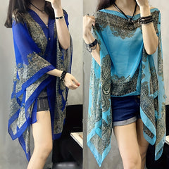 Paisley Print Chiffon Shawl Oversized Sunproof Bikini Cover Up