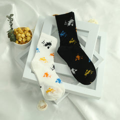Men's Ink Pattern Crew Socks x2 Breathable Street Style Outdoor Wear