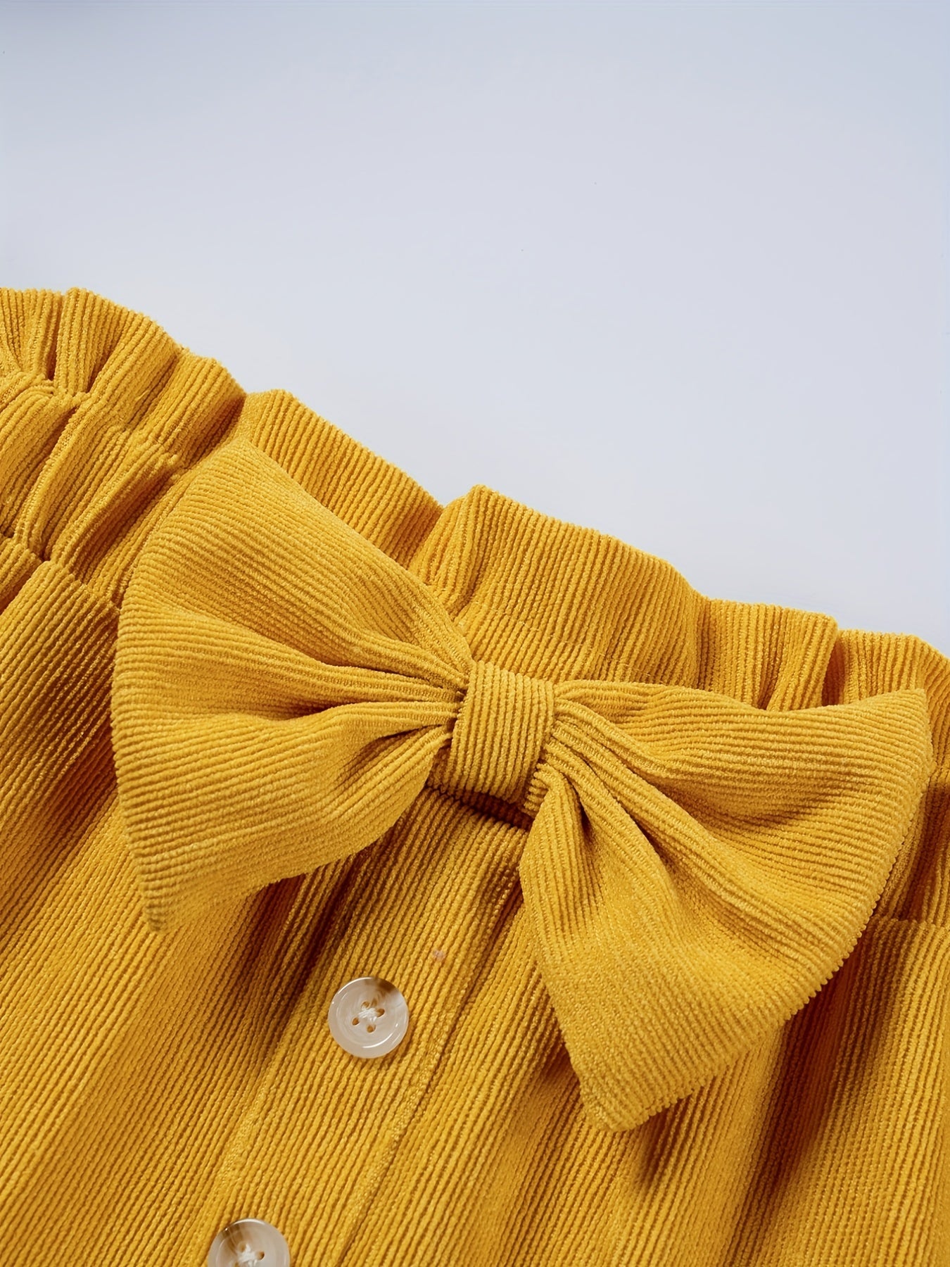 Girls Corduroy Skirt with Bow Decoration and Single Breasted