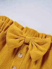 Girls Corduroy Skirt with Bow Decoration and Single Breasted